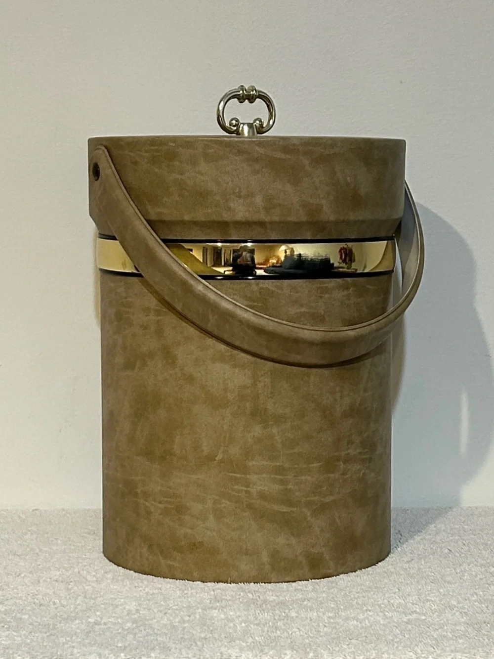 MCM Ice Bucket Lid Handle Bold Gold Tone Accent Band & Knob Insulated